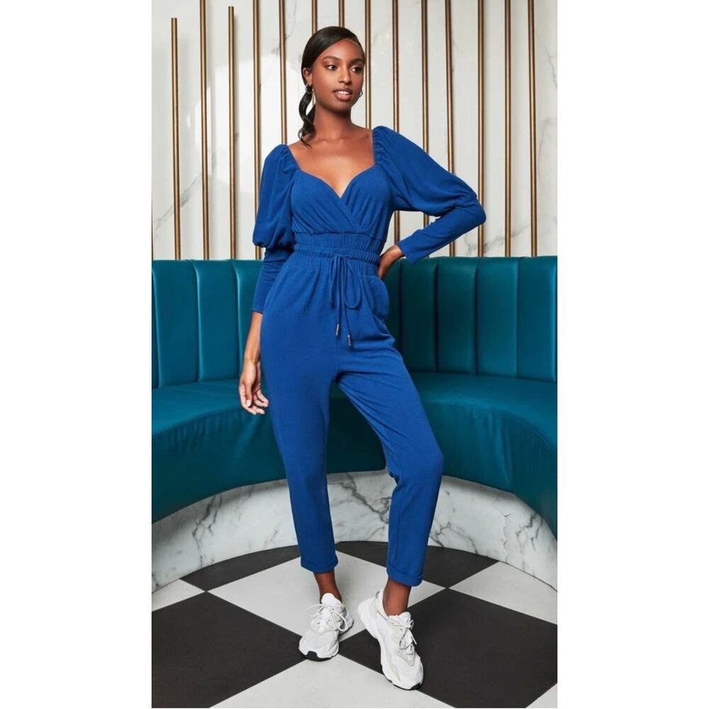 Lavish Alice Royal Blue Puff-Sleeve Jumpsuit